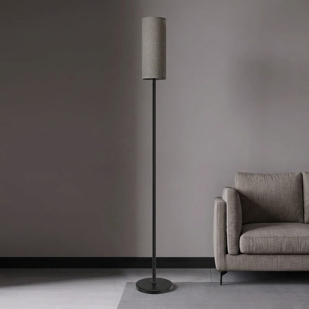 Lampadaire Livia en Tissu Effet Lin Pied Métal