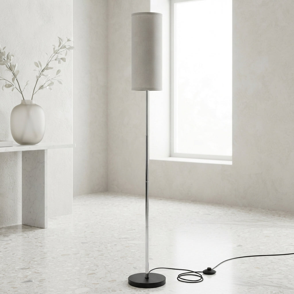 Lampadaire Livia en Tissu Effet Lin Pied Métal