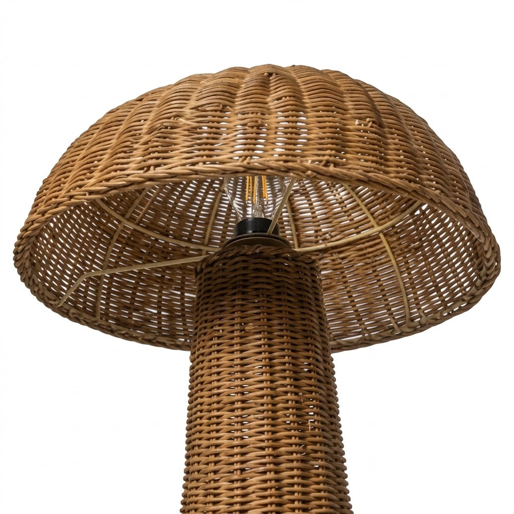 Lampe Rotin Champignon Naturel Tresser avec Pied