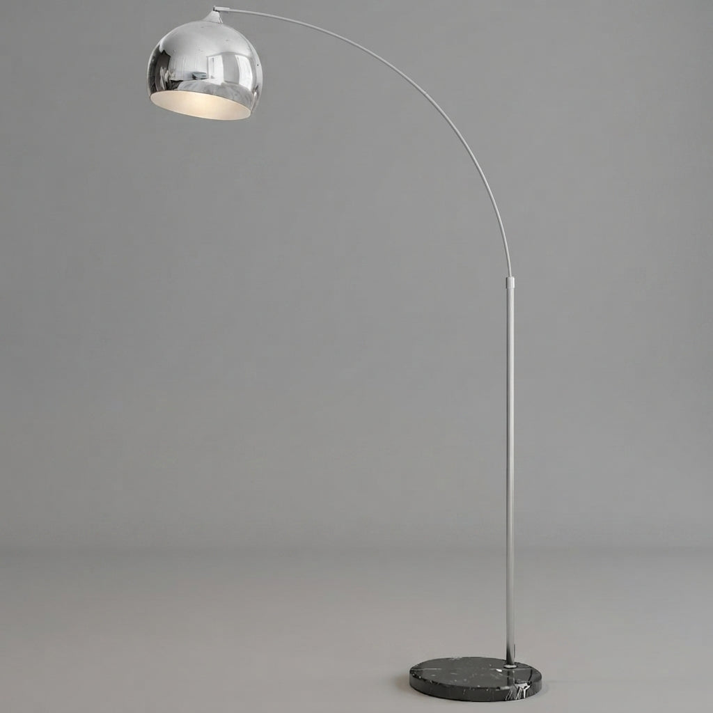 Lampadaire Céleste Arc Design Pied en Marbre & Réflecteur Chrome