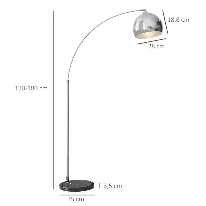 Lampadaire Céleste Arc Design Pied en Marbre & Réflecteur Chrome