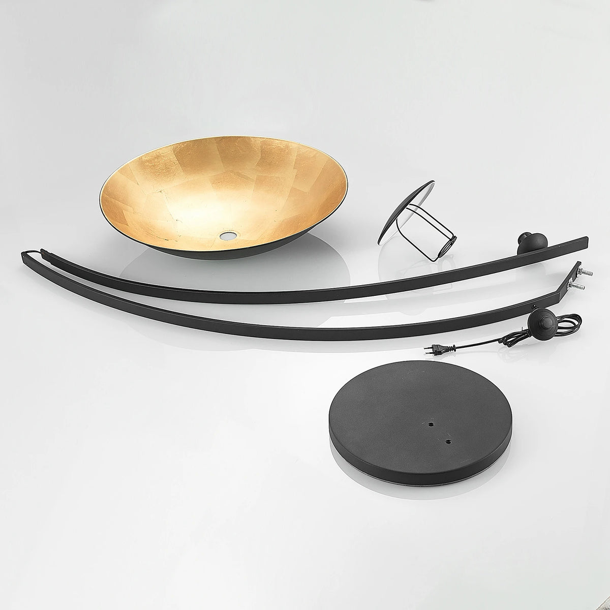 lampe à arc Emilienne, noir, doré, 180 cm