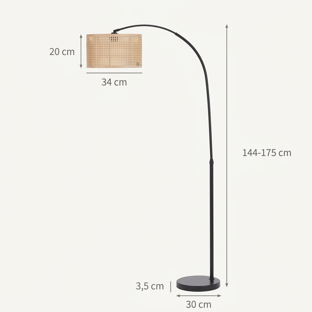 Lampadaire Naos style lanterne avec abat-jour en fibre de jute et pied en marbre