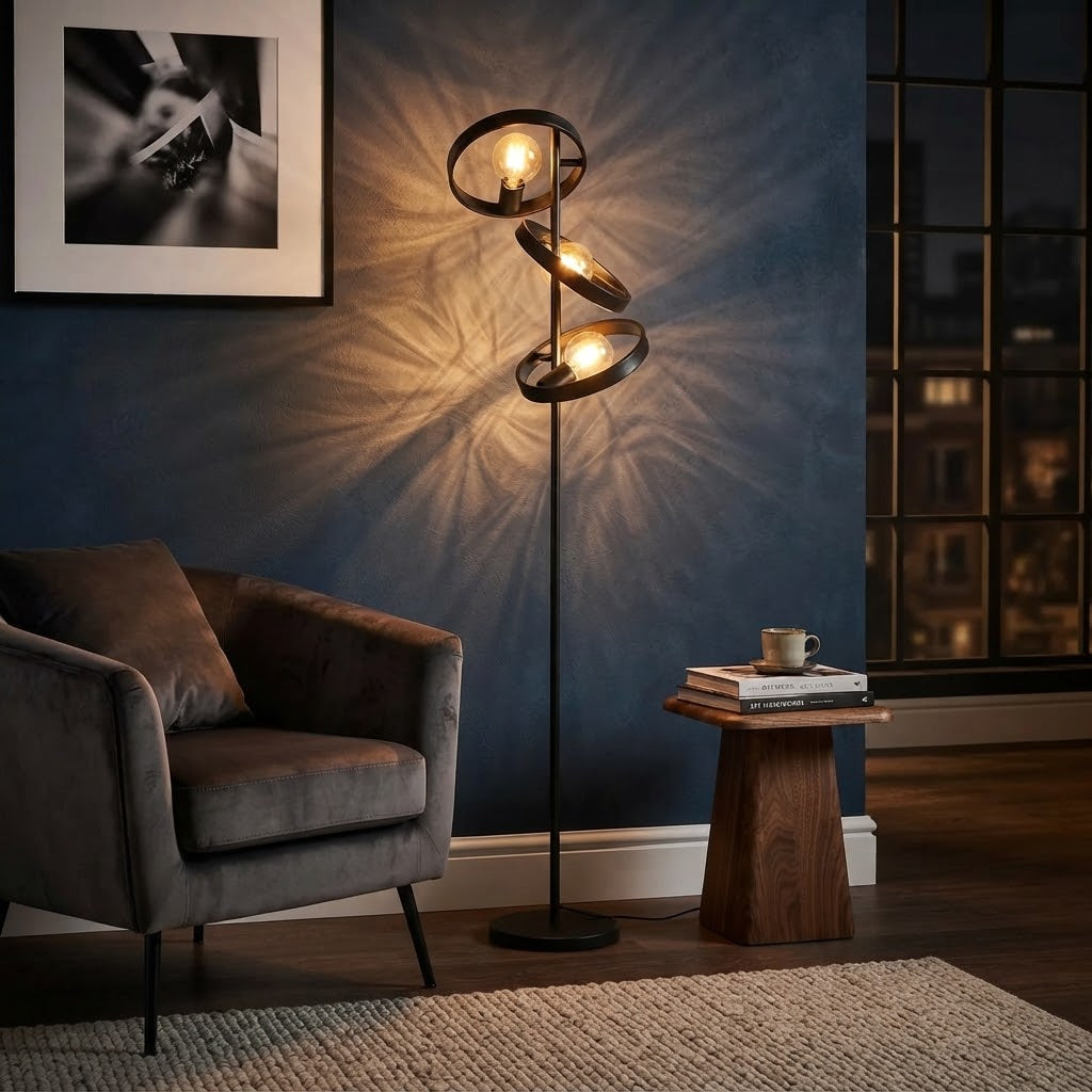 Lampadaire Torsada design 3 anneaux en métal