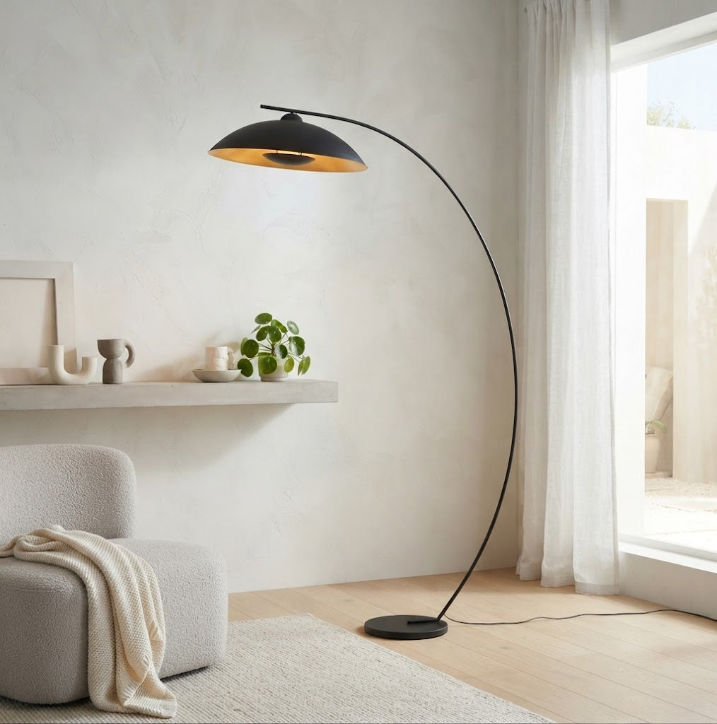 lampe à arc Emilienne, noir, doré, 180 cm