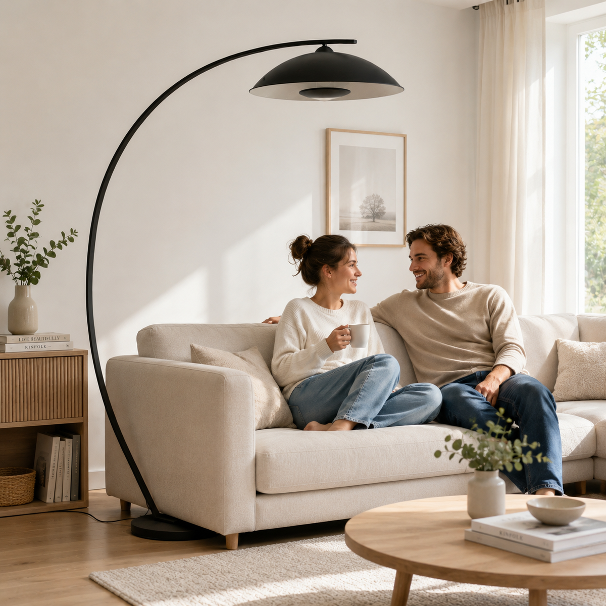 lampe à arc Emilienne, noir, doré, 180 cm