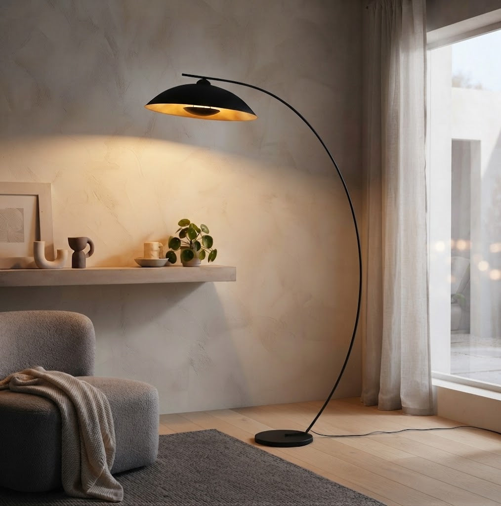 lampe à arc Emilienne, noir, doré, 180 cm
