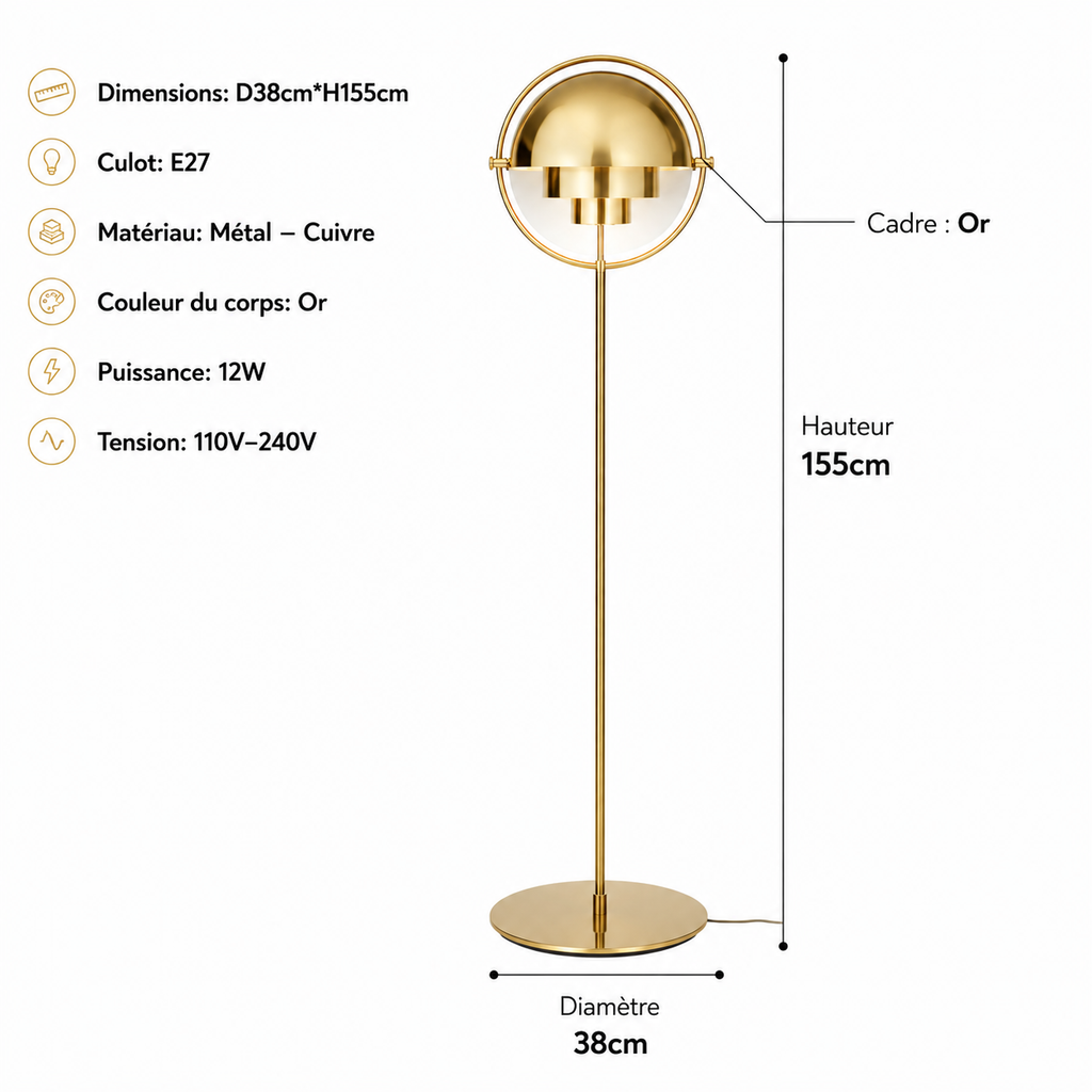 Le Lampadaire Éléa Multi-lite & Laiton Doré