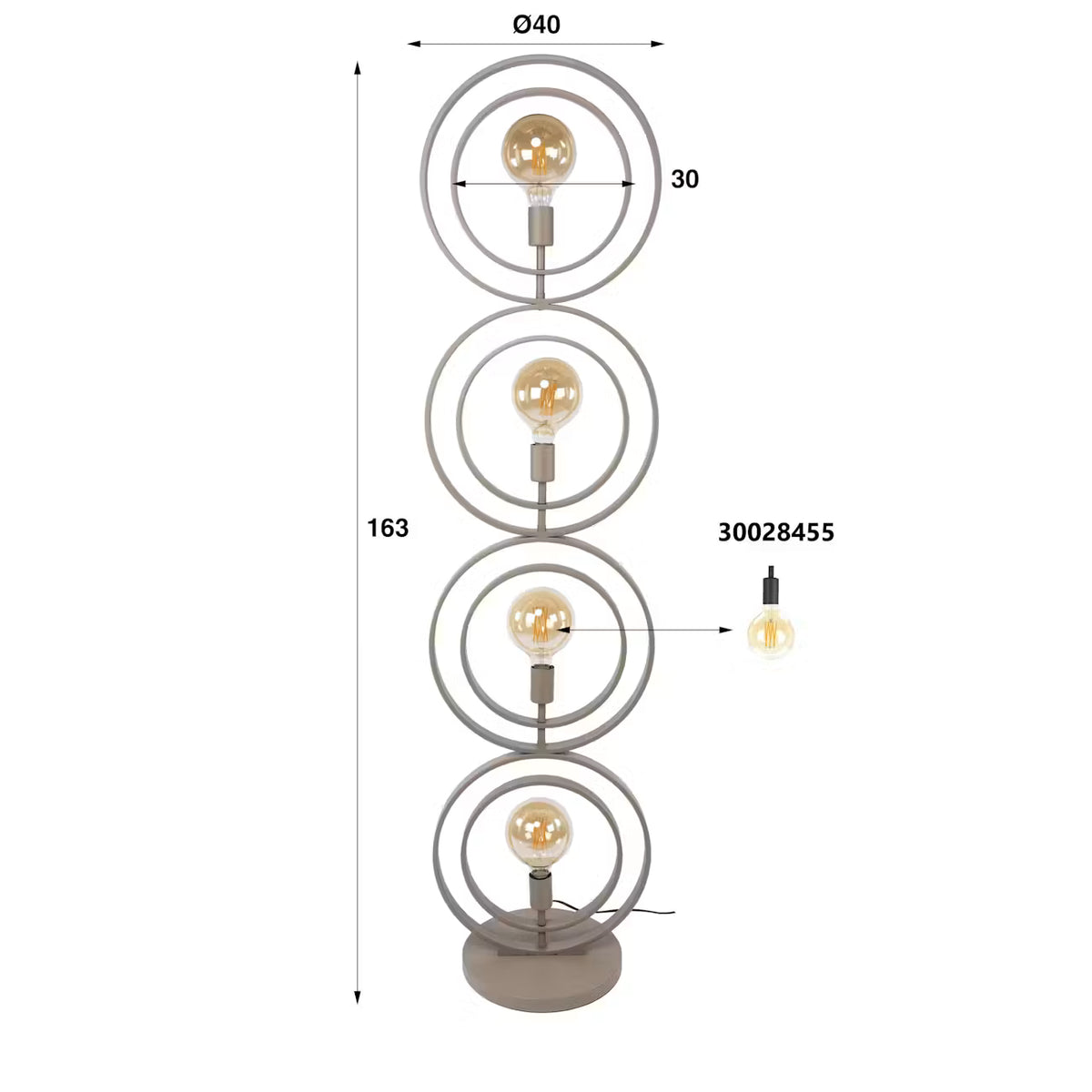 Lampadaire Boulia moderne beige 4 anneaux pivotants
